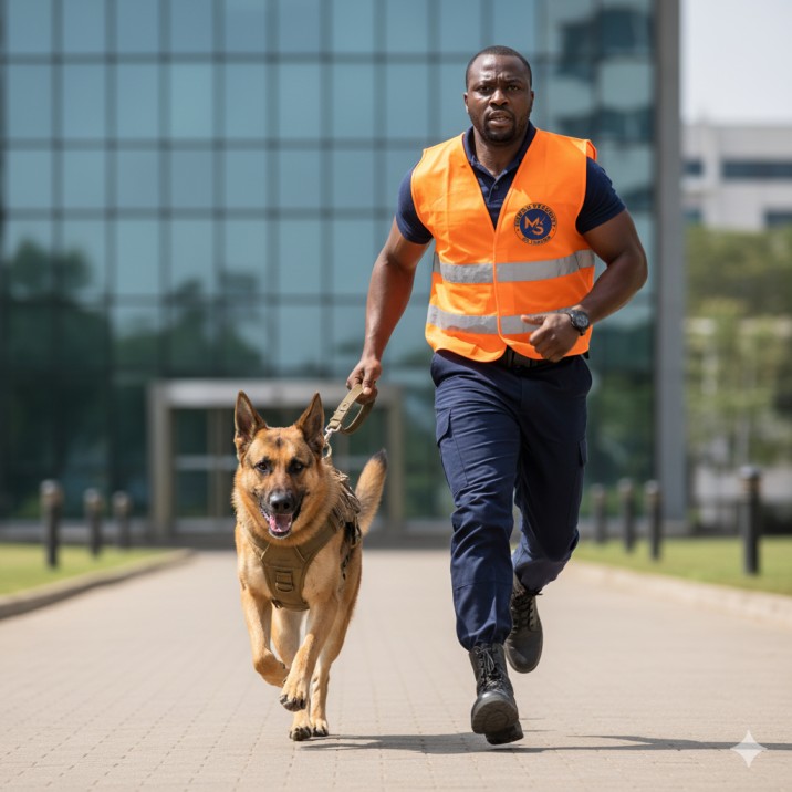 Security guard with a police dog